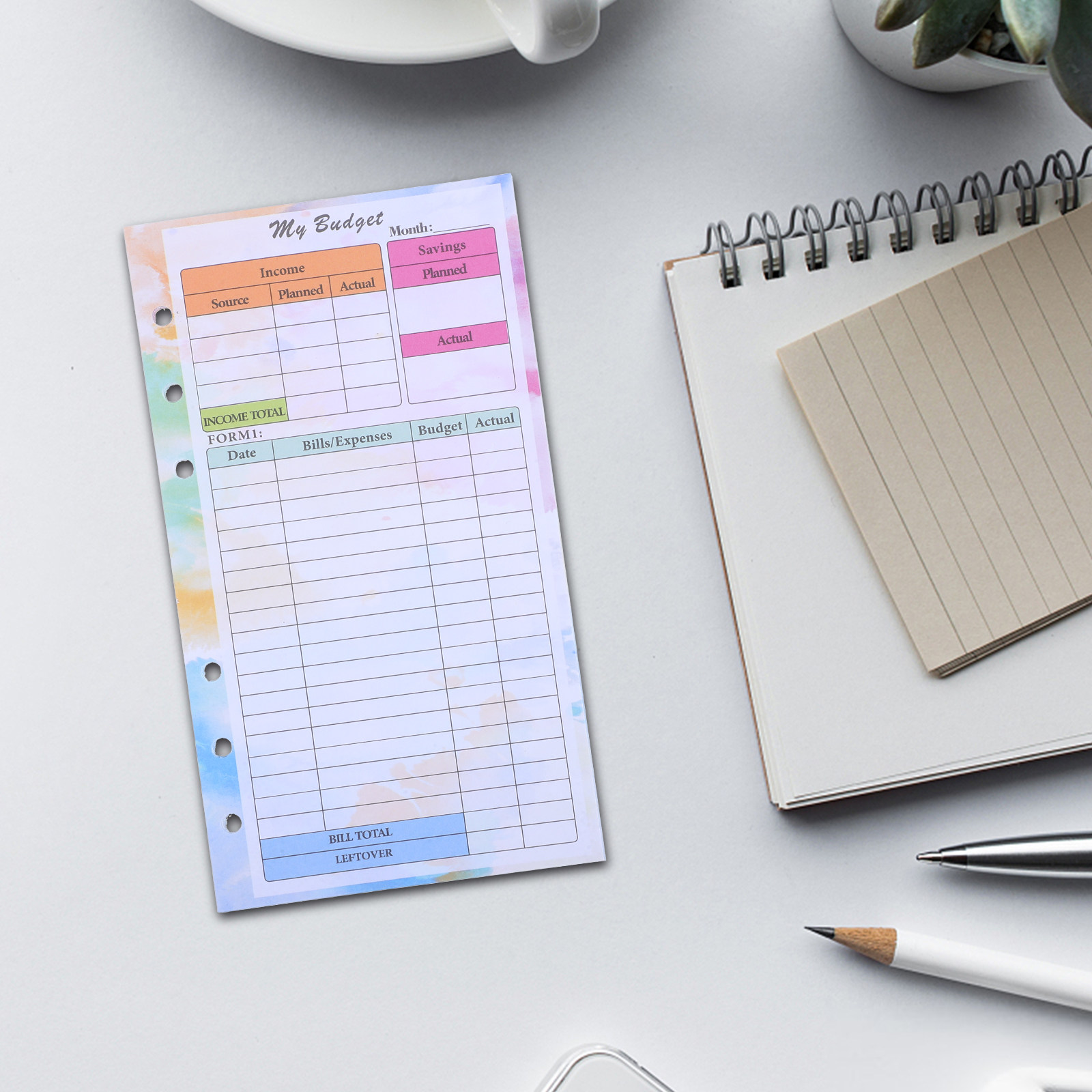 Planner Weekly Budget - 14 ورقة A6 ملونة قابلة لإعادة